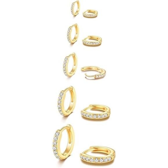 5 Pairs Tiny Gold Huggie Hoop Earrings for Women, Lightweight Cubic Zirconia - Picture 8 of 8